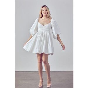 FORE Shirred Wrap-Effect Cotton Mini White Dress